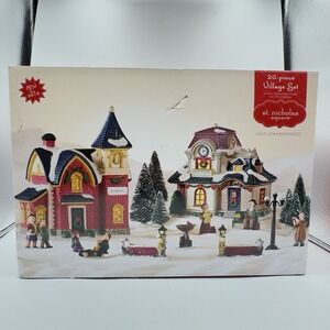 20-piece village set train station school 2015 St. Nicholas square NIB